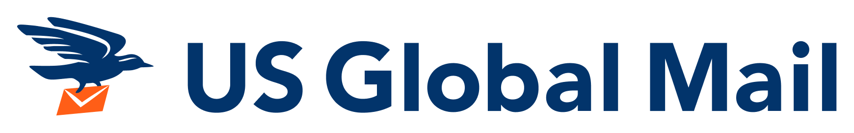 US Global Mail in words and a blue bird carrying an orange letter